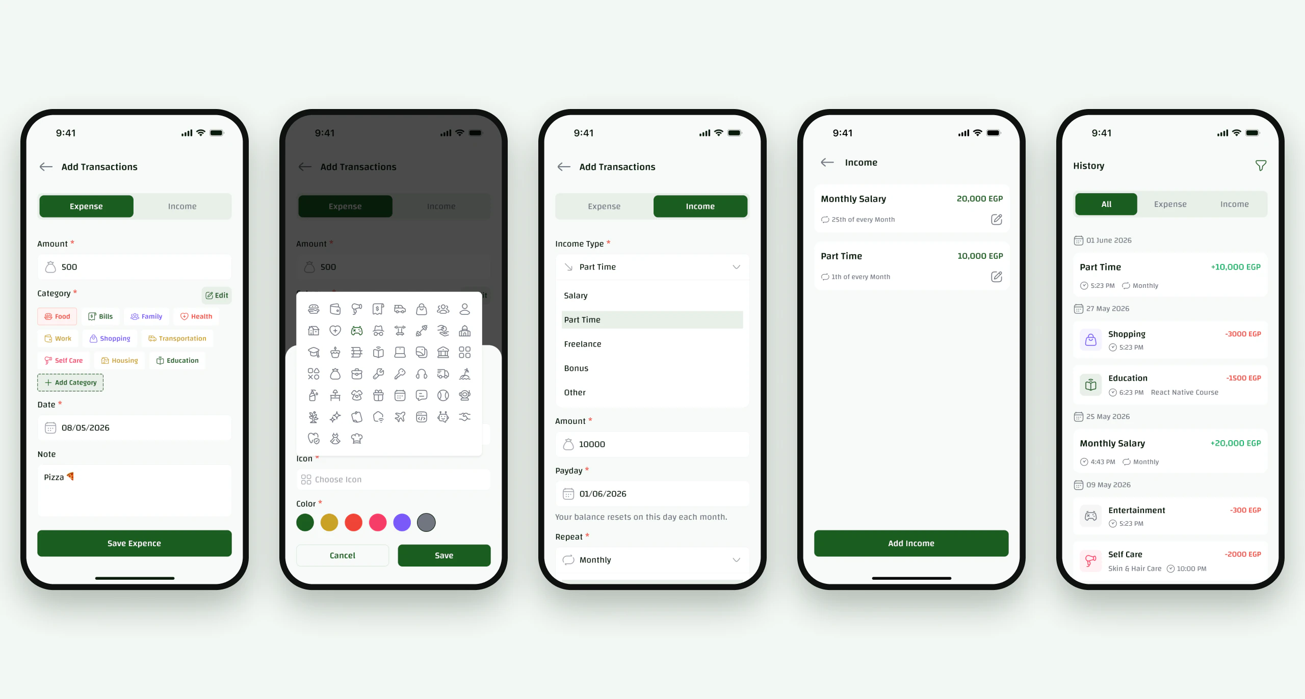 Adding and managing transactions with custom categories