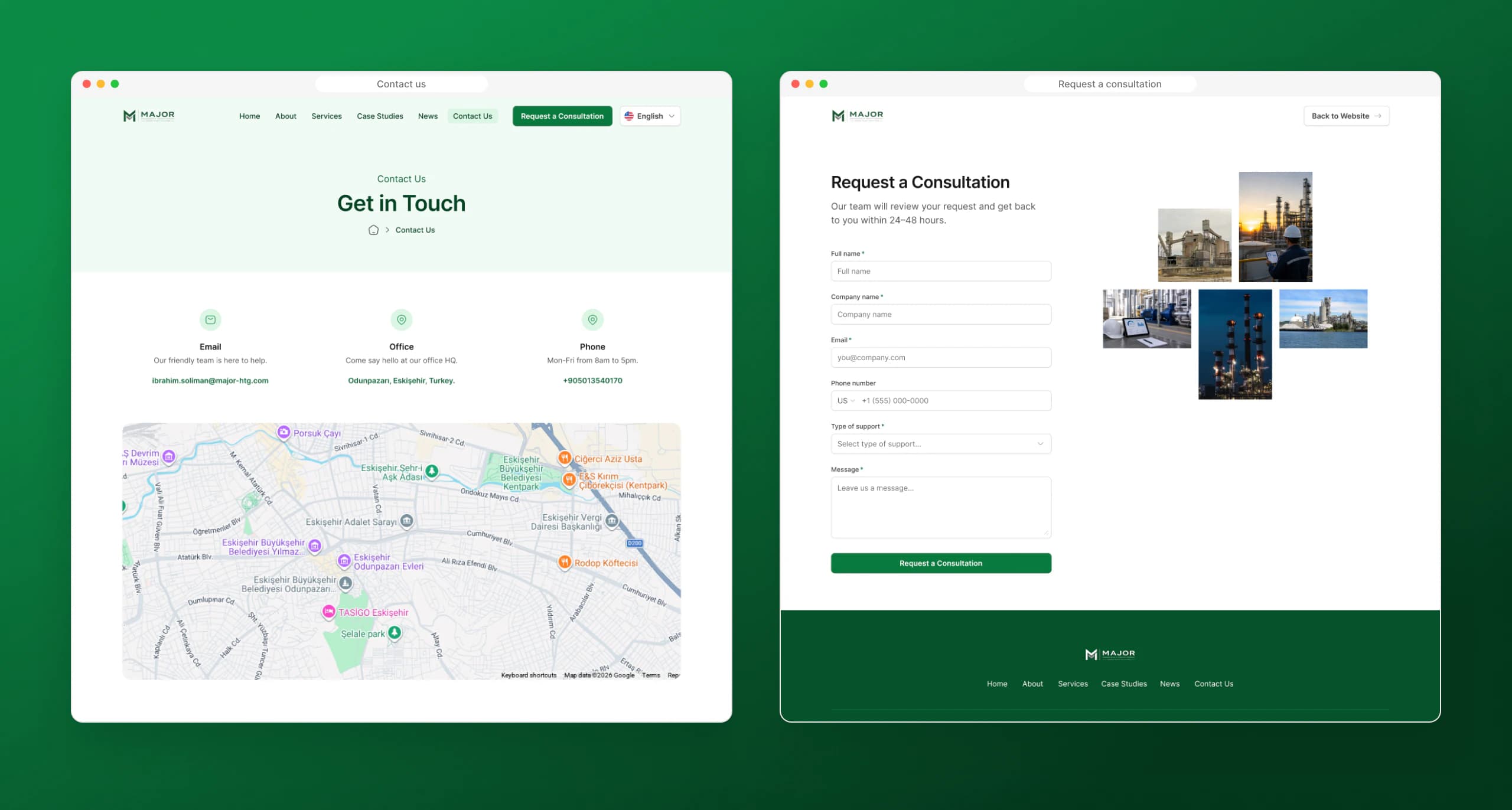 Contact page and consultation request form